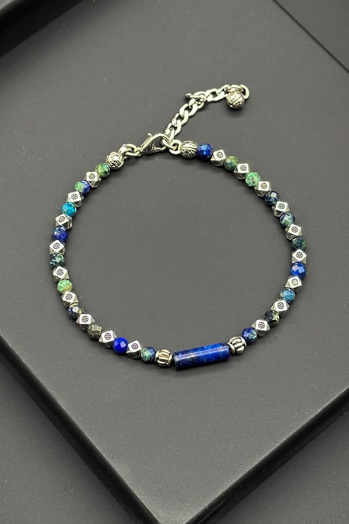 FRNCH Lapis Lazuli ve Yeşim Doğal Taşlı Lacivert Renkli Erkek Bileklik FRJ11844-1944-LY
