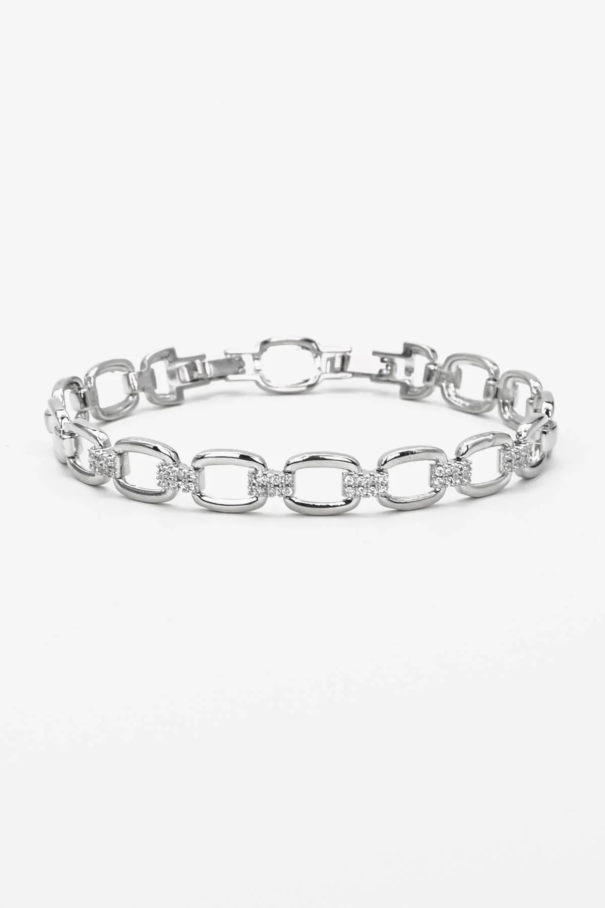 FRNCH Özel Tasarım Zirkon Taşlı Gümüş Renk Kadın Bileklik FRJ12502-3502-A