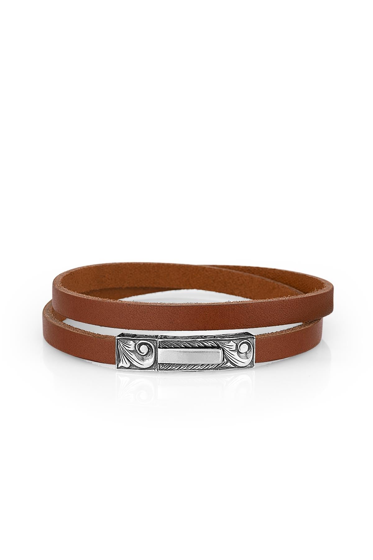 FRNCH Silver Cord Leather Taba 925 Ayar Gümüş Bileklik
