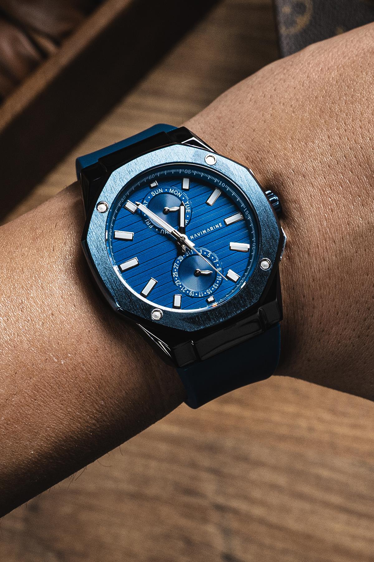 NAVIMARINE Lacivert Silikon Kordon Lacivert Kadran Erkek Kol Saati NV10011-L