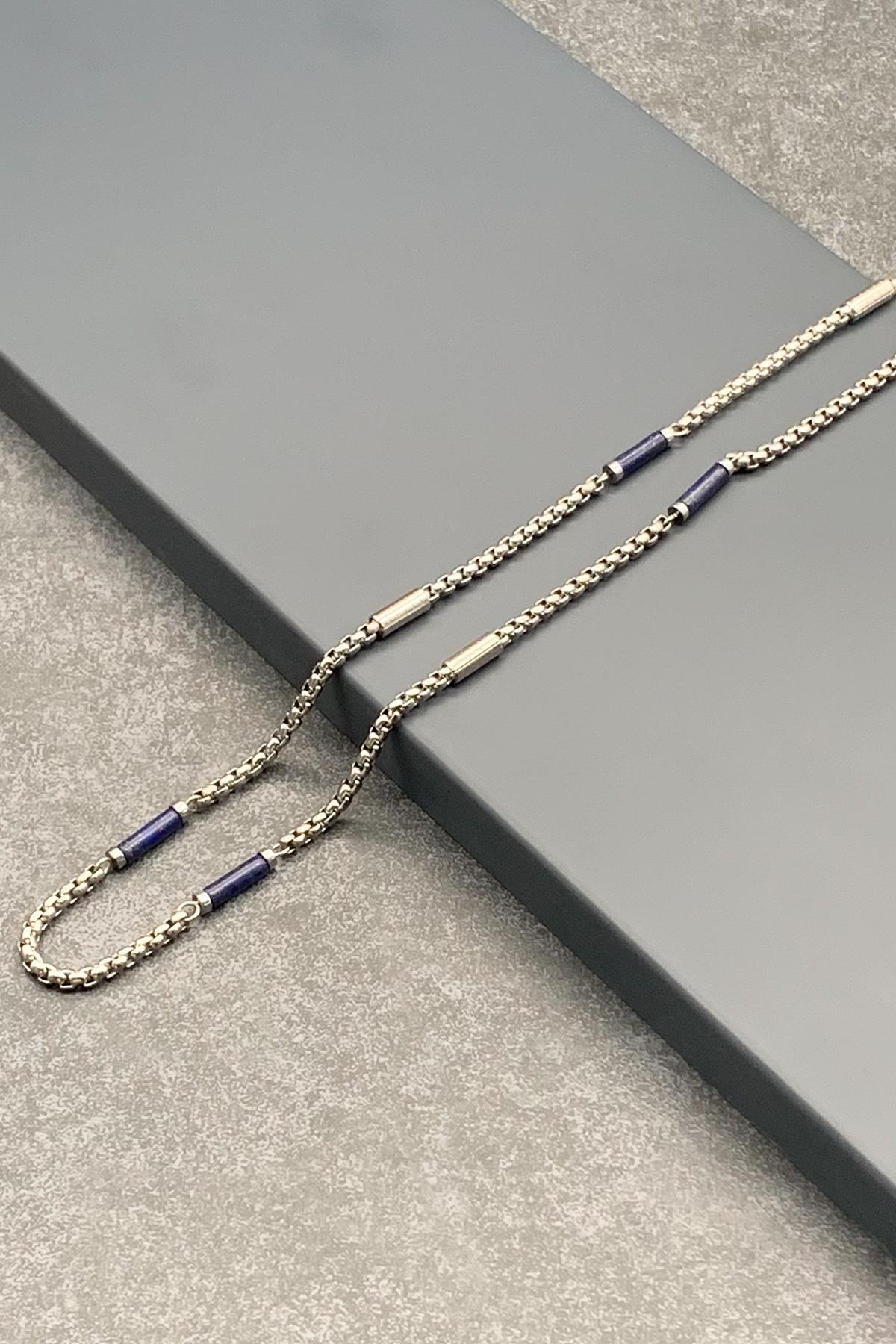 FRNCH 316L Çelik ve Lapis Lazuli Doğal Taşlı Lacivert Renkli Erkek Kolye FRJ30472-572-L
