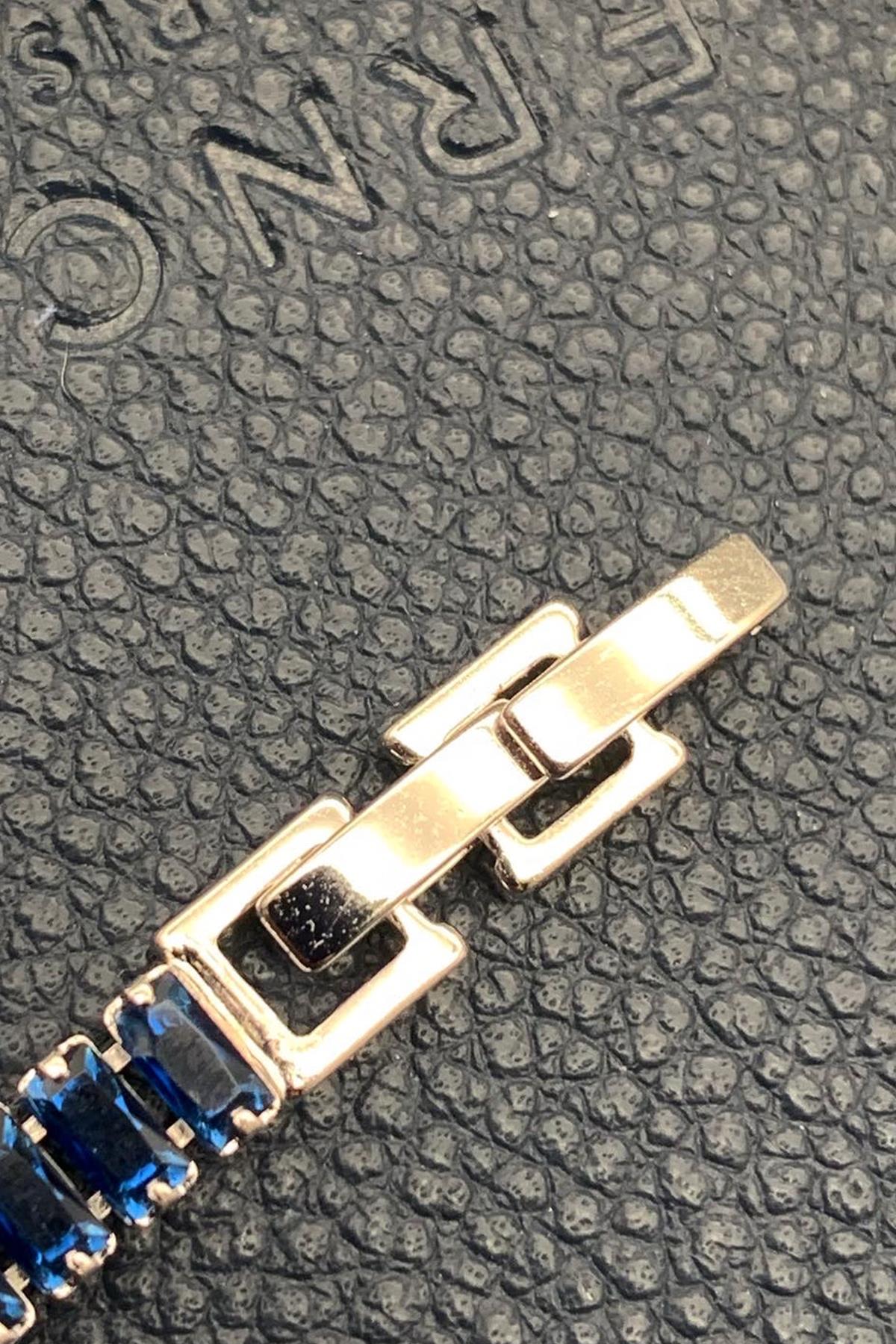 FRNCH 3A Kalite Baget Zirkon Taşlı Çift Kilitli Lacivert Renkli Tennis Erkek Bileklik FRJ11496-1596-L