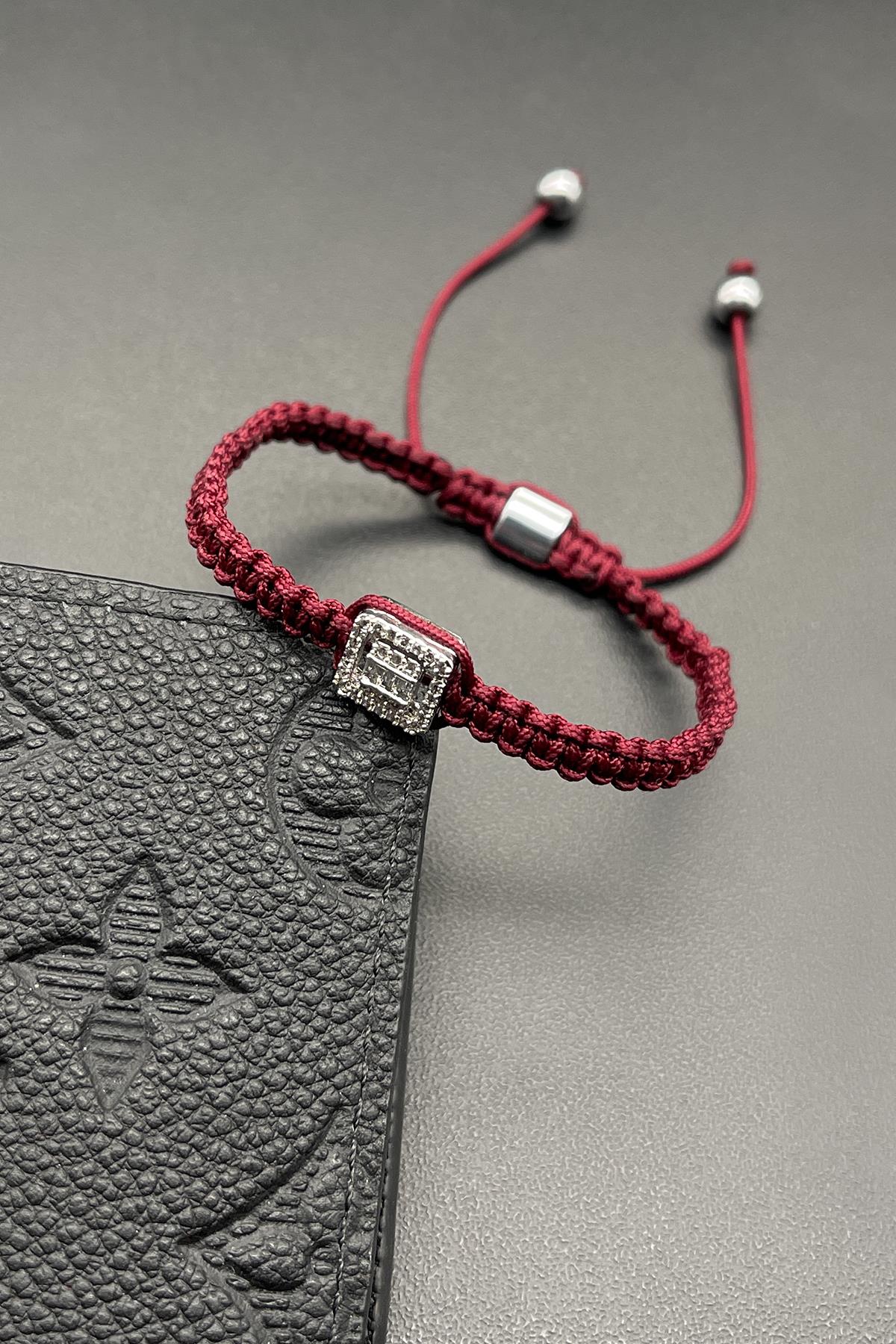 FRNCH 3A Kalite Zirkon Taşlı Bordo Renk İpli Ayarlanabilir Unisex Bileklik FRJ11721-1821-B