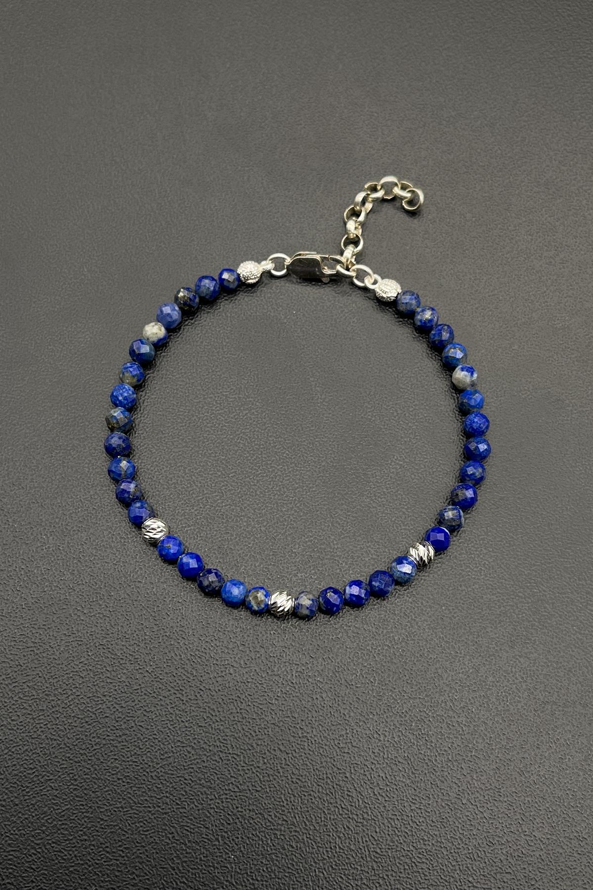 FRNCH 925 Ayar Gümüş Lapis Lazuli Taşlı Lacivert Renkli Erkek Bileklik FRJ11801-1901-L2