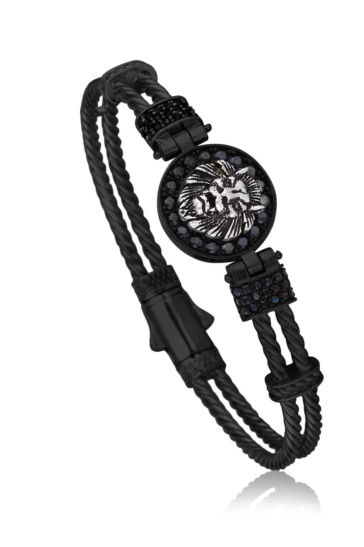 FRNCH Aslan Detaylı Zirkon Taşlı Çift Renk Handmade Erkek Bileklik FRJ11168-1268-B2A2