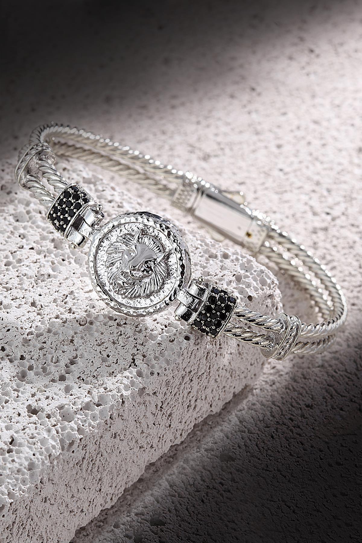 FRNCH Aslan Figürlü Silver Renk Handmade Erkek Bileklik FRJ11170-1270-A