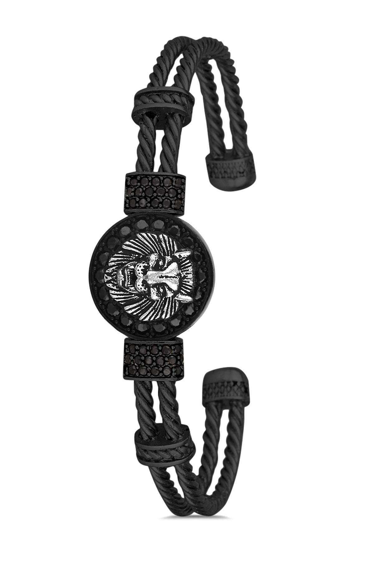 FRNCH Aslan Figürlü Zirkon Taşlı Çift Renk Handmade Erkek Bileklik FRJ11173-1273-B2A2