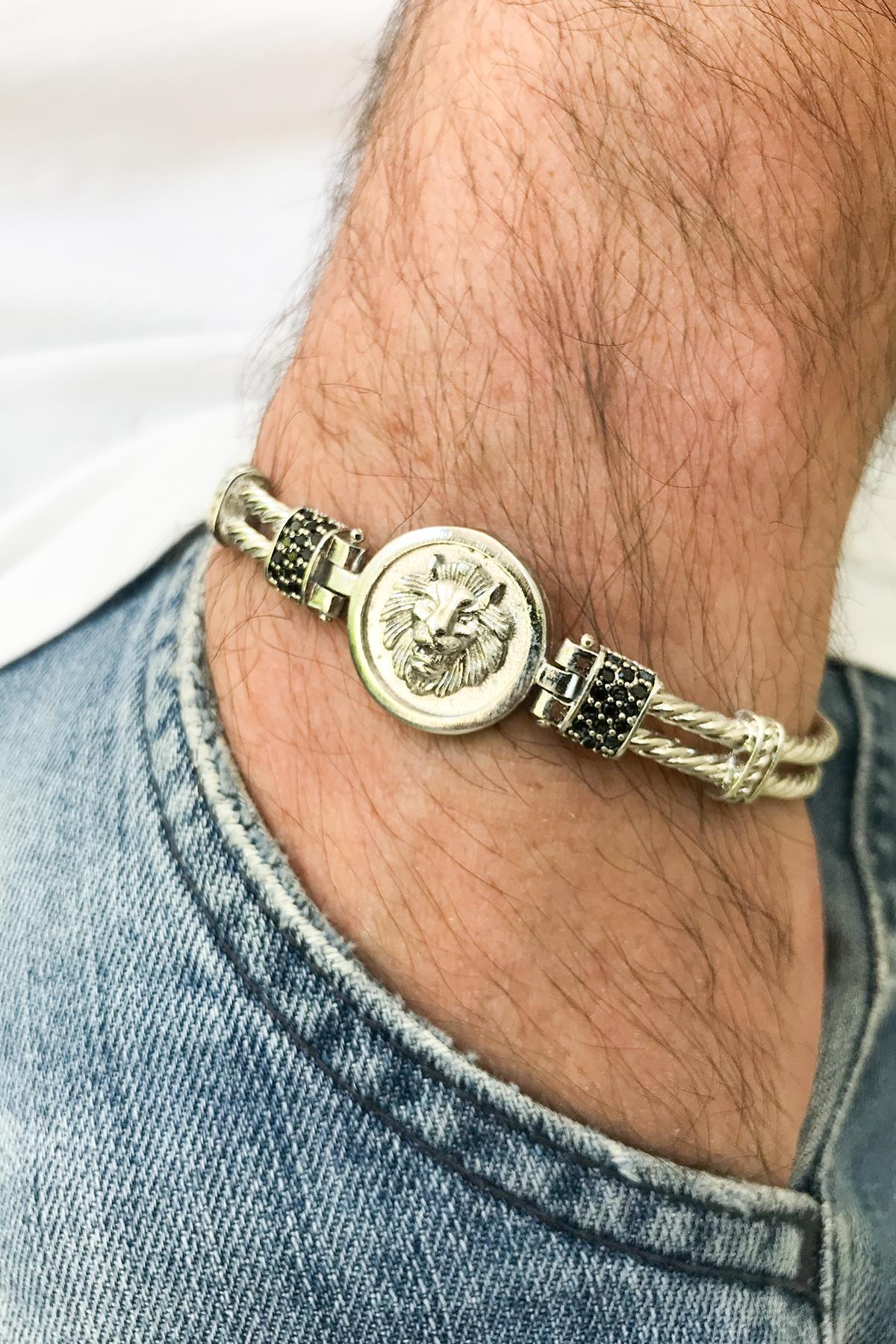 FRNCH Aslan Figürlü Zirkon Taşlı Silver Renk Erkek Bileklik FRJ11213-1313-A