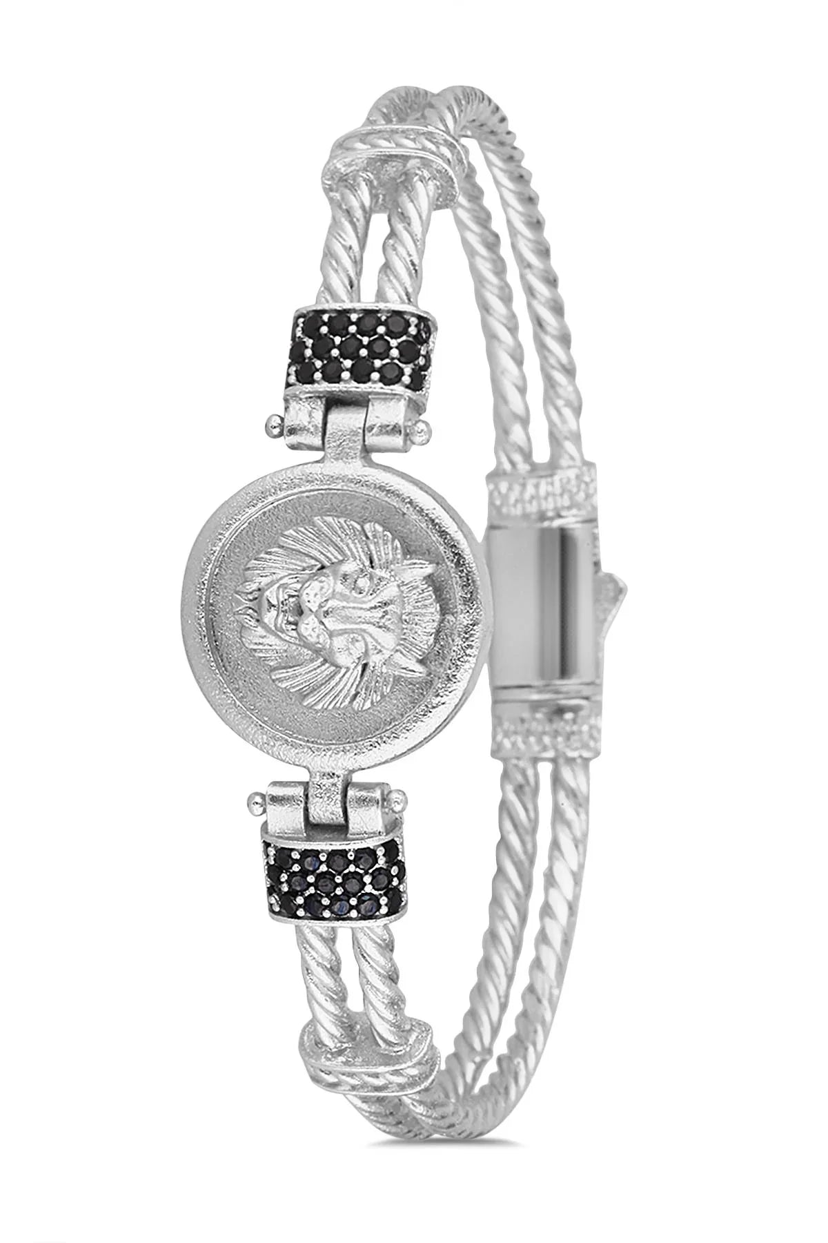 FRNCH Aslan Figürlü Zirkon Taşlı Silver Renk Erkek Bileklik FRJ11213-1313-A