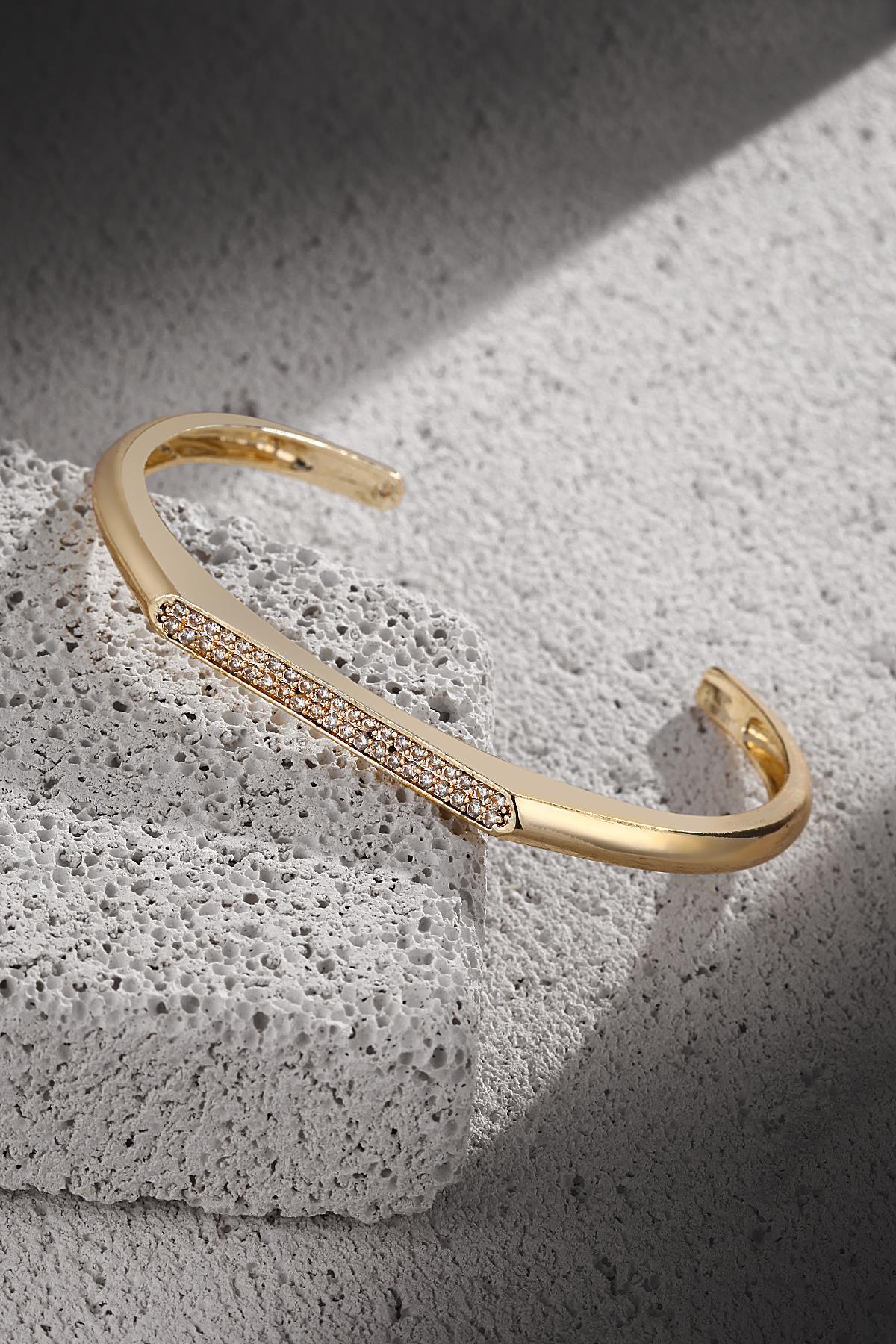 FRNCH Beyaz Zirkon Taşlı Gold Renkli Erkek Kelepçe Bileklik FRJ11071-1171-GA