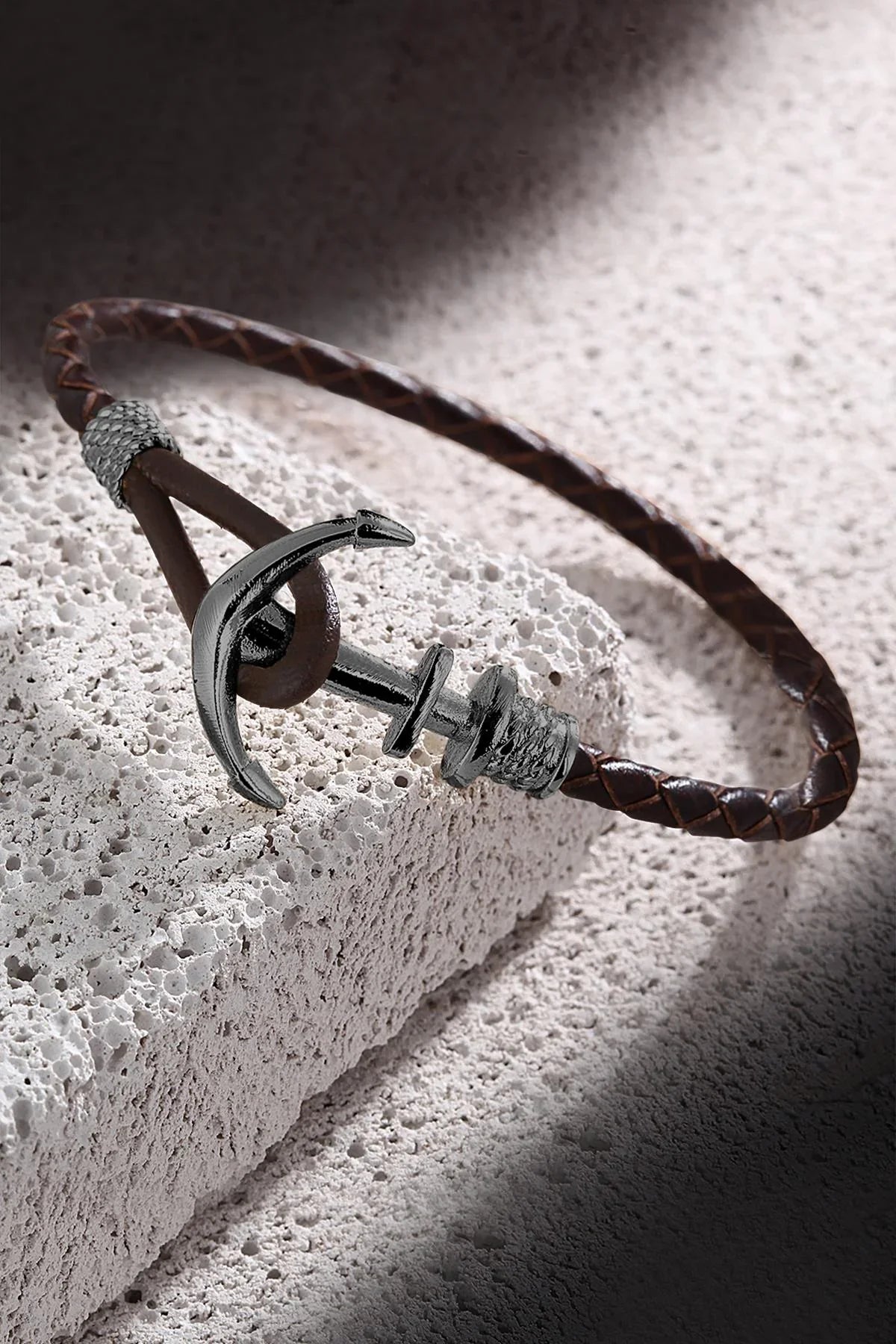 FRNCH Çapa Figürlü Gerçek Deri Handmade Erkek Bileklik FRJ11160-1260-RB