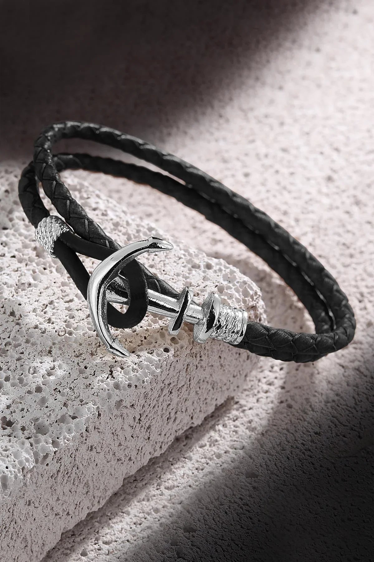 FRNCH Çapa Figürlü Gerçek Deri Handmade Erkek Bileklik FRJ11161-1261-BA