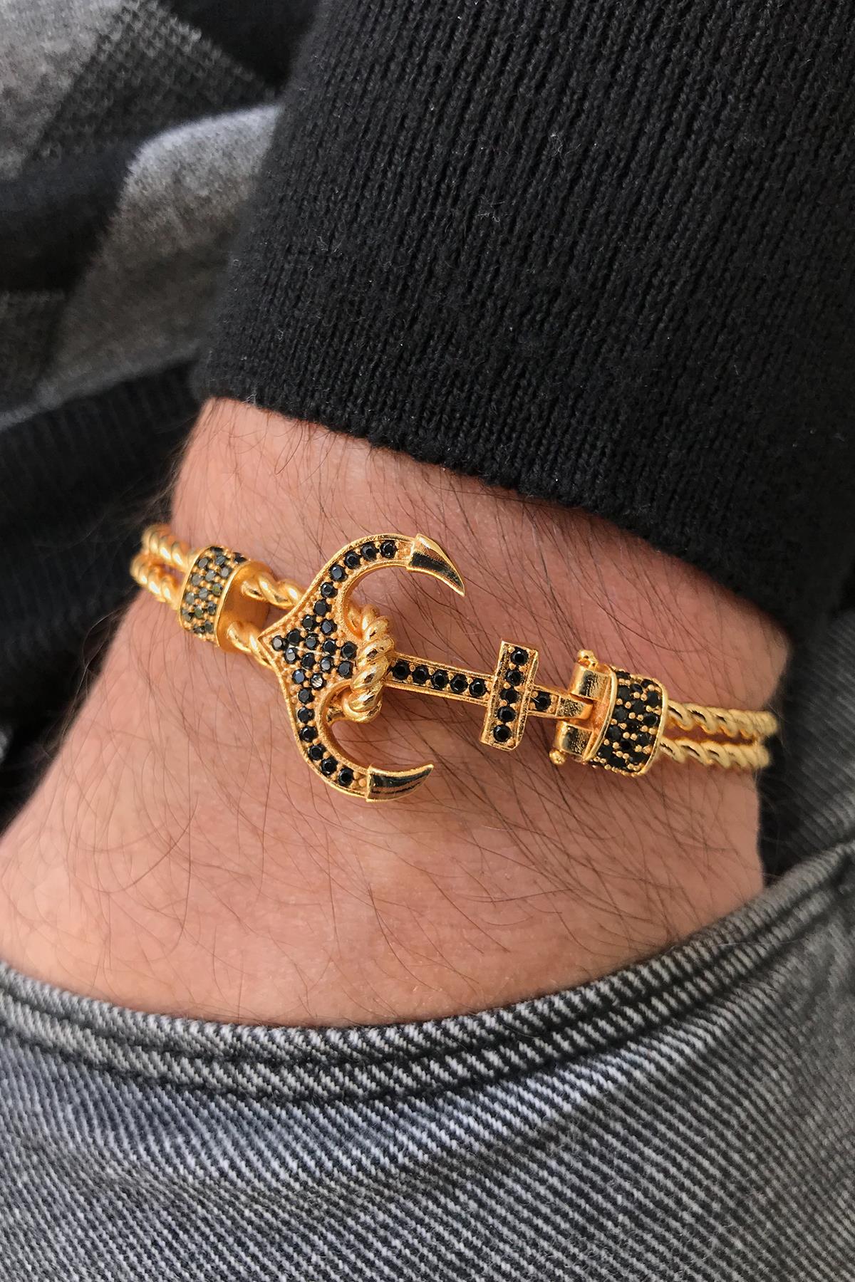 FRNCH Çapa Figürlü Zirkon Taşlı Gold Renk Erkek Bileklik FRJ11111-1211-G