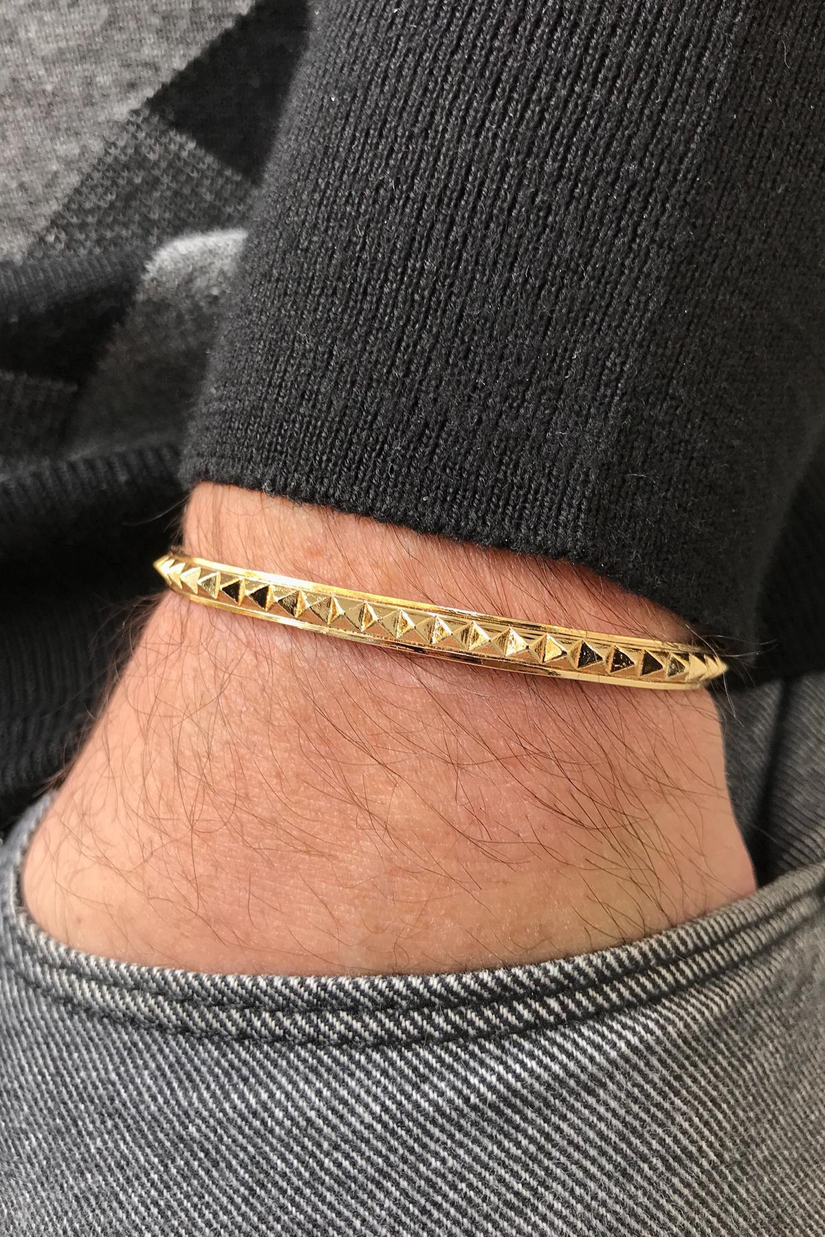 FRNCH Erkek Handmade Piramit Desenli Gold Kelepçe FRJ11175-1275-G
