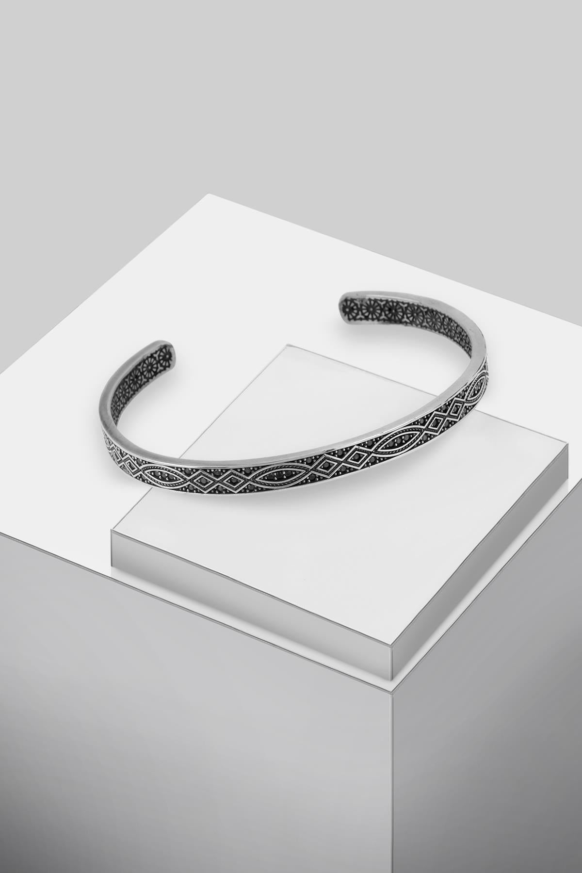 FRNCH Erkek Zirkon Taşlı Kelepçe Handmade Bileklik FRJ11124-1224-S