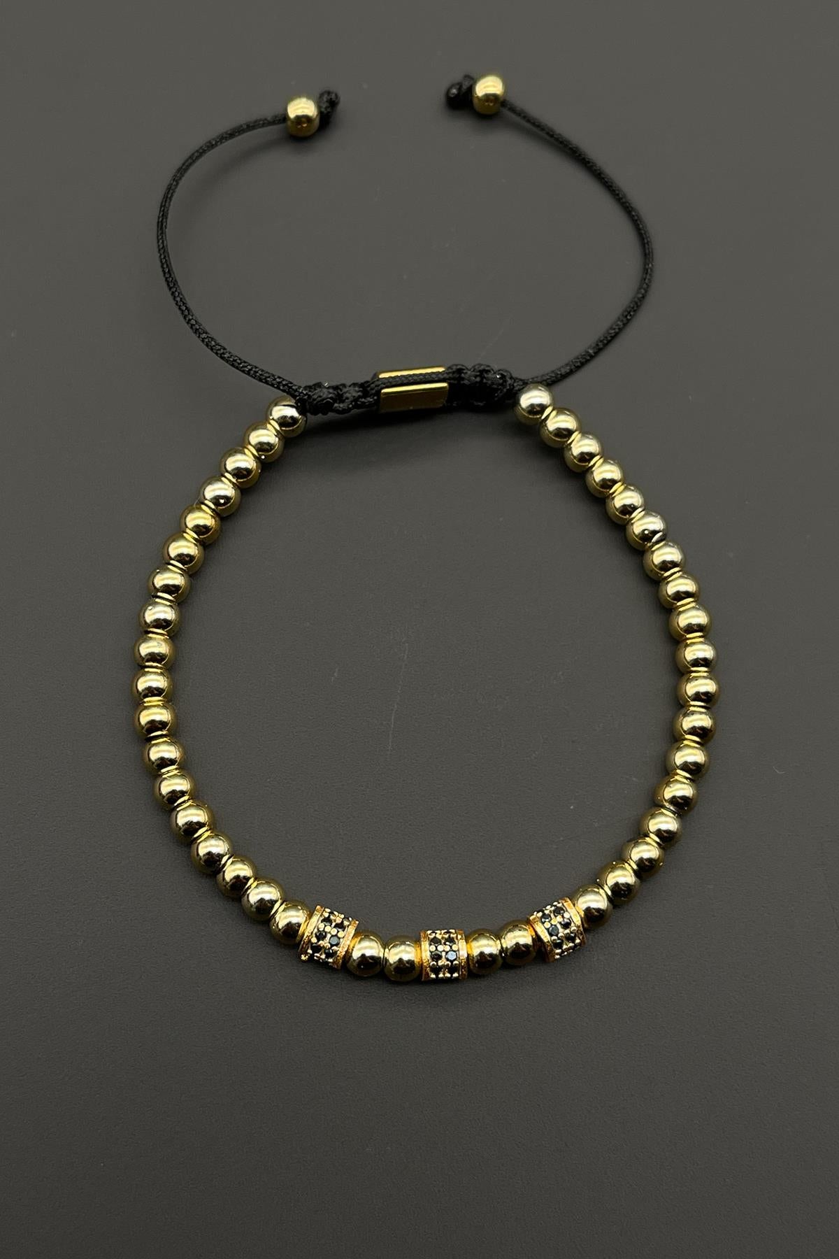 FRNCH Hematit Doğal Taşlı Zirkon Parçalı Altın Renkli Erkek Bileklik FRJ11601-1701-G