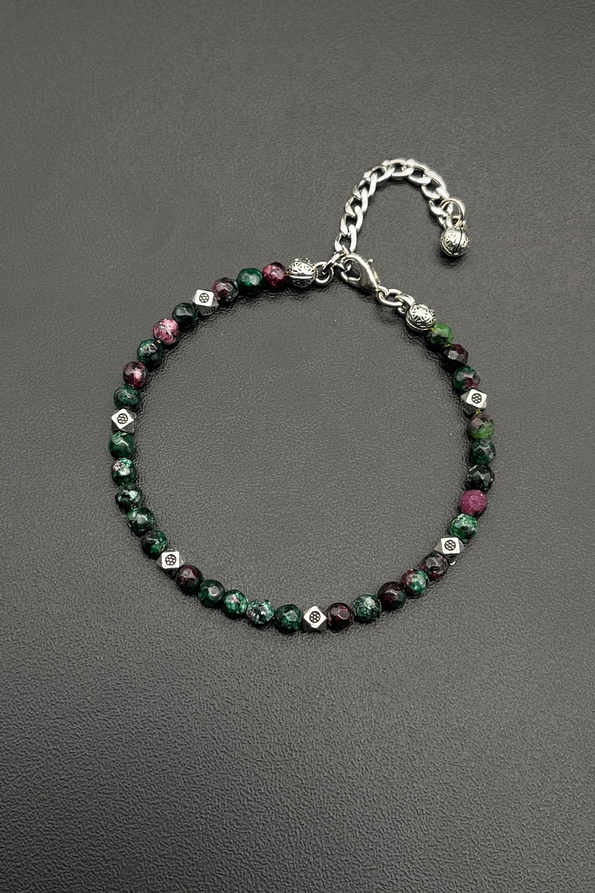 FRNCH Jade Doğal Taşlı Yeşil Renkli Ayarlanabilir Erkek Bileklik FRJ11705-1805-Y2