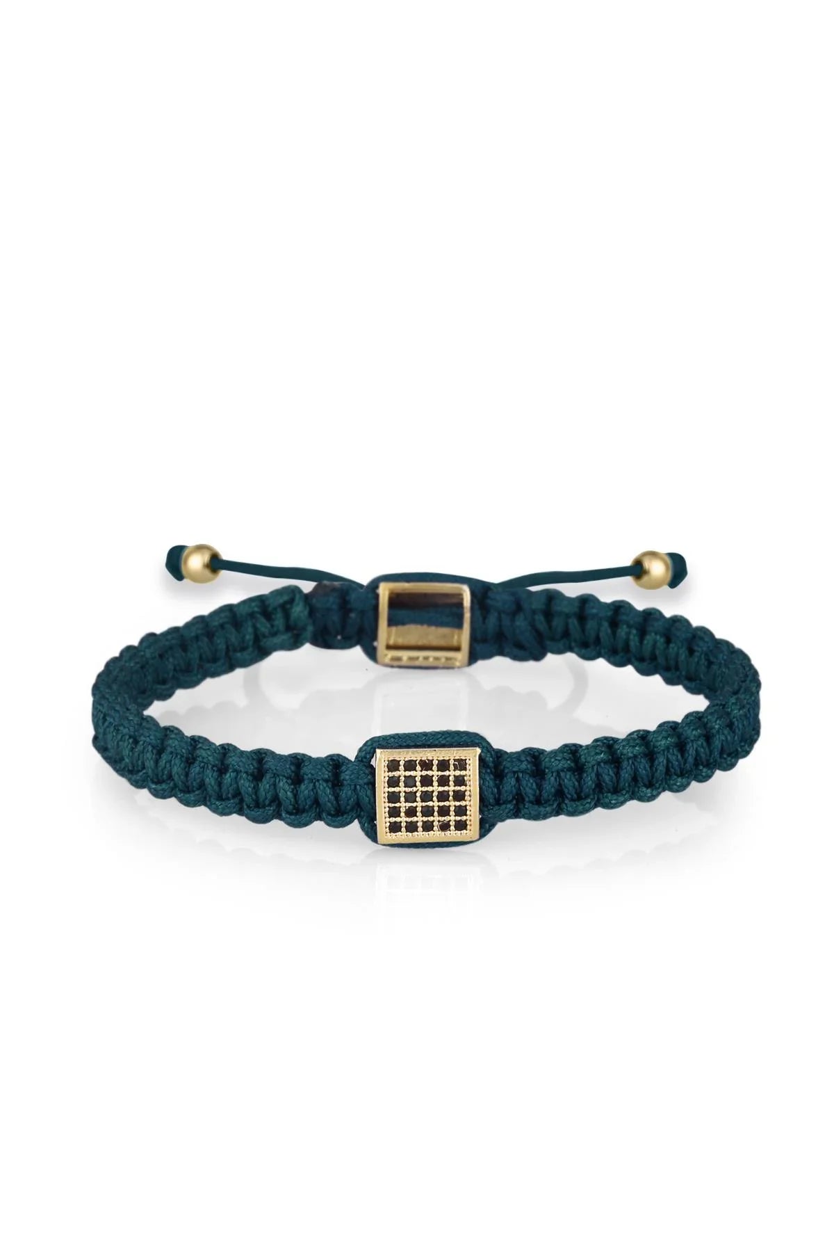 FRNCH Kare Model Zirkon Taşlı Mavi-Gold Renkli Ayarlanabilir Makrome Erkek Bileklik FRJ11303-1403-PM