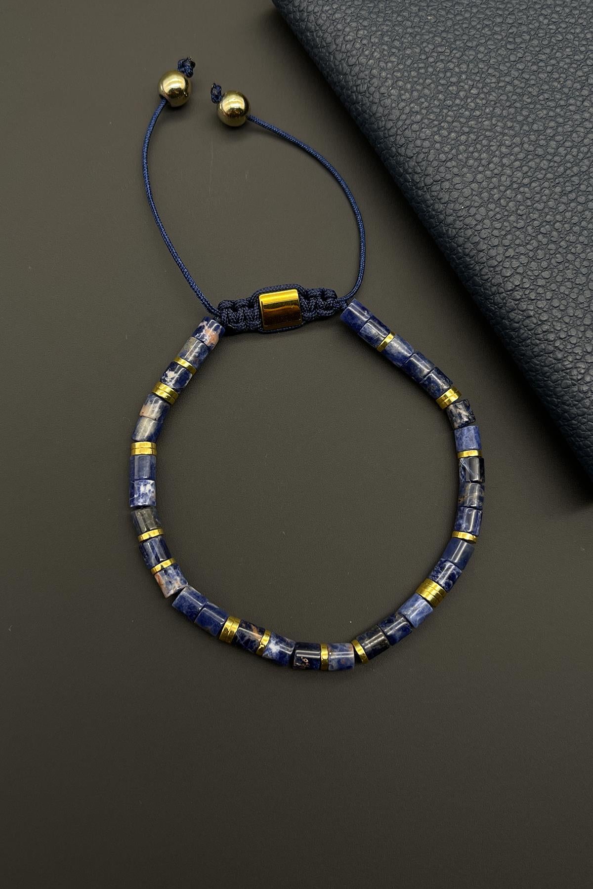 FRNCH Lapis Lazuli Doğal Taşlı Lacivert Renkli Ayarlanabilir Erkek Bileklik FRJ11597-1697-LG