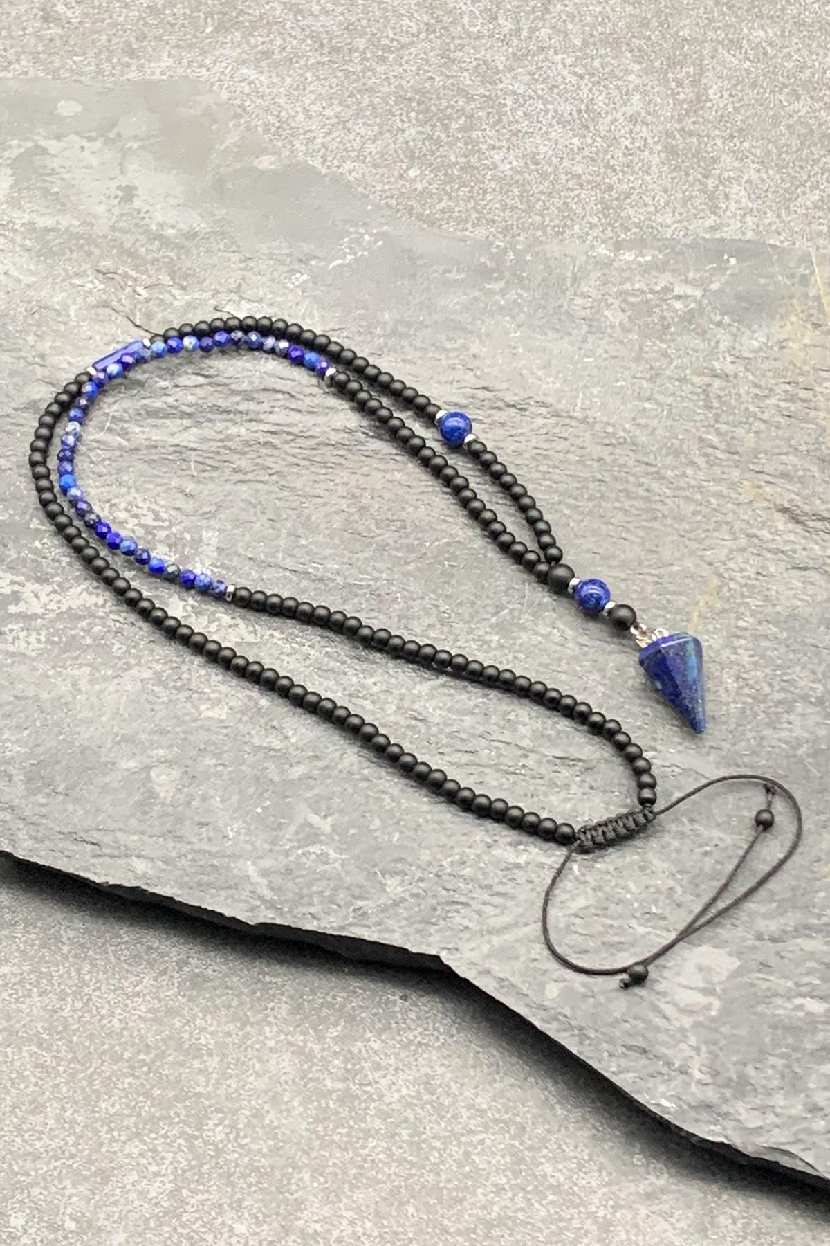 FRNCH Lapis Lazuli Doğal Taşlı Lacivert Renkli Erkek Kolye FRJ30489-589-L