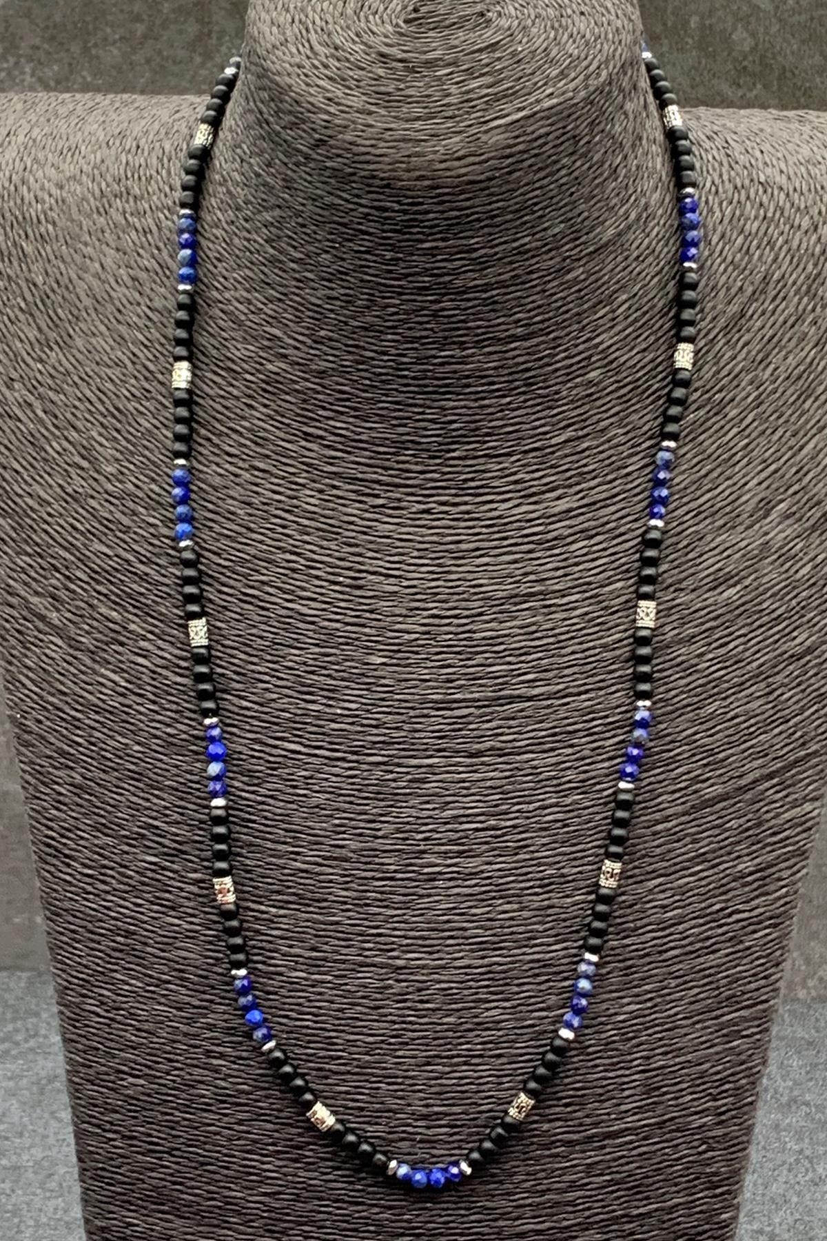 FRNCH Lapis-Onyx Doğal Taşlı Lacivert-Siyah Renkli 65 Cm Erkek Kolye FRJ30450-550-L