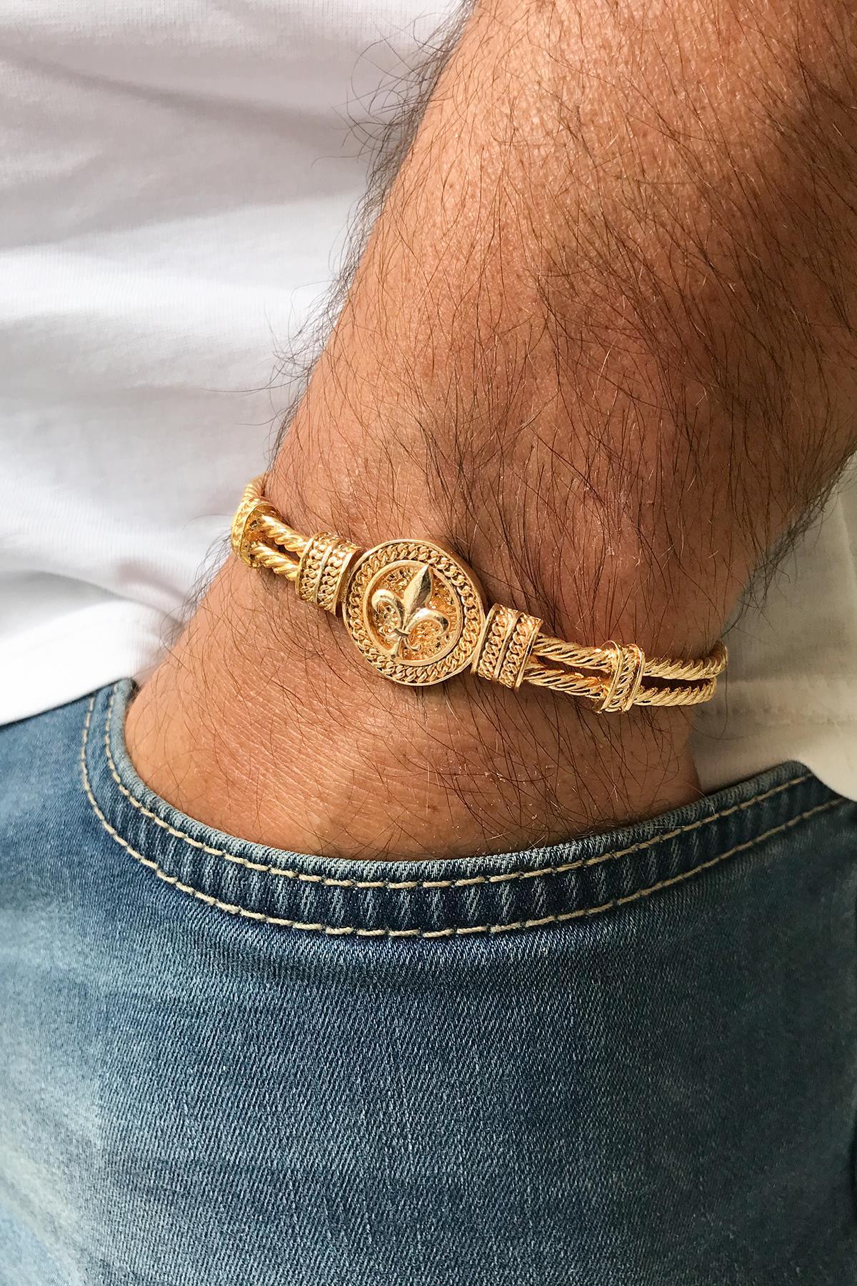 FRNCH Lilyum Figürlü Gold Renkli Erkek Bileklik FRJ11273-1373-G