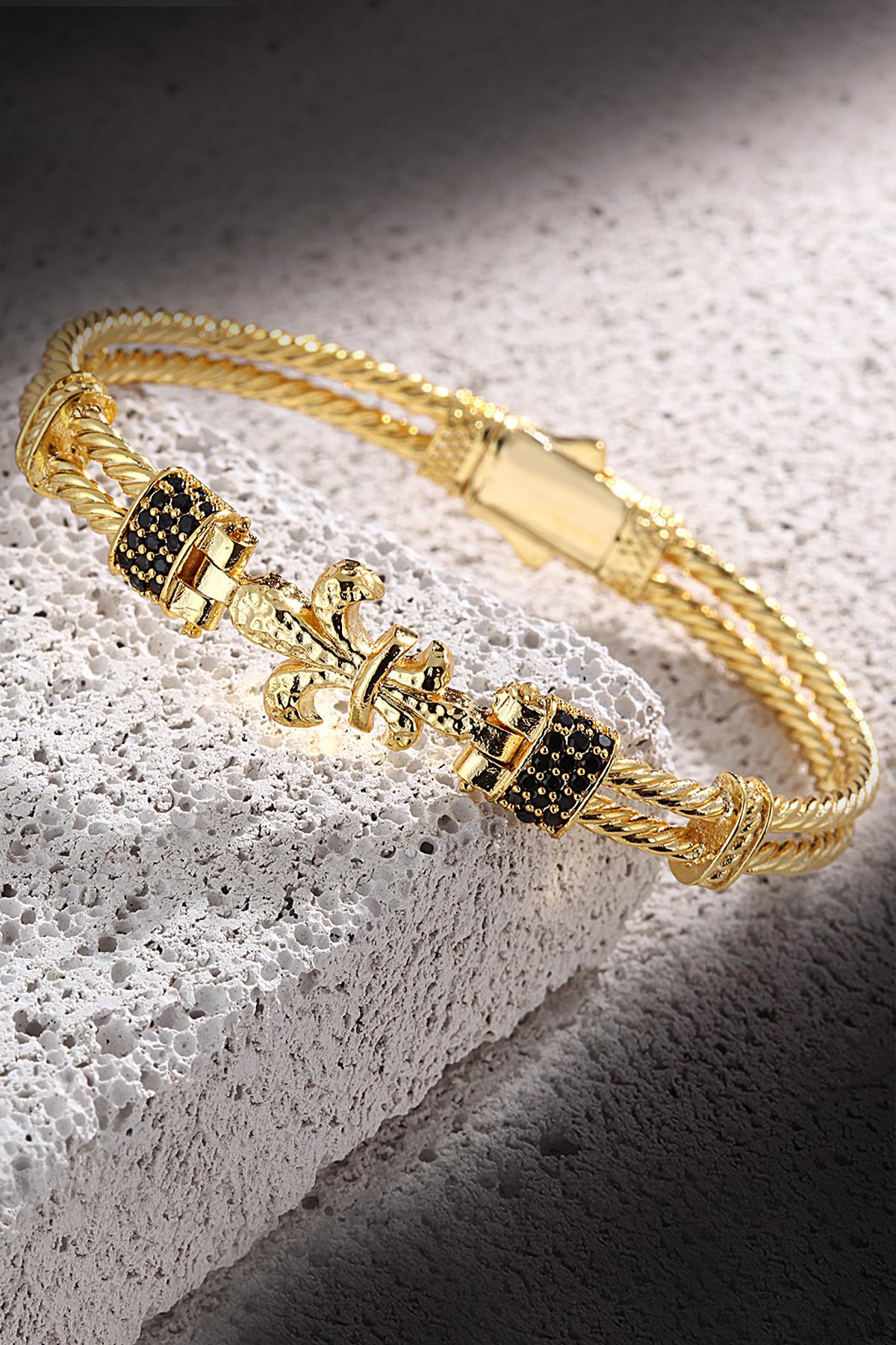 FRNCH Lilyum Figürlü Zirkon Taşlı Handmade Erkek Bileklik FRJ11171-1271-G