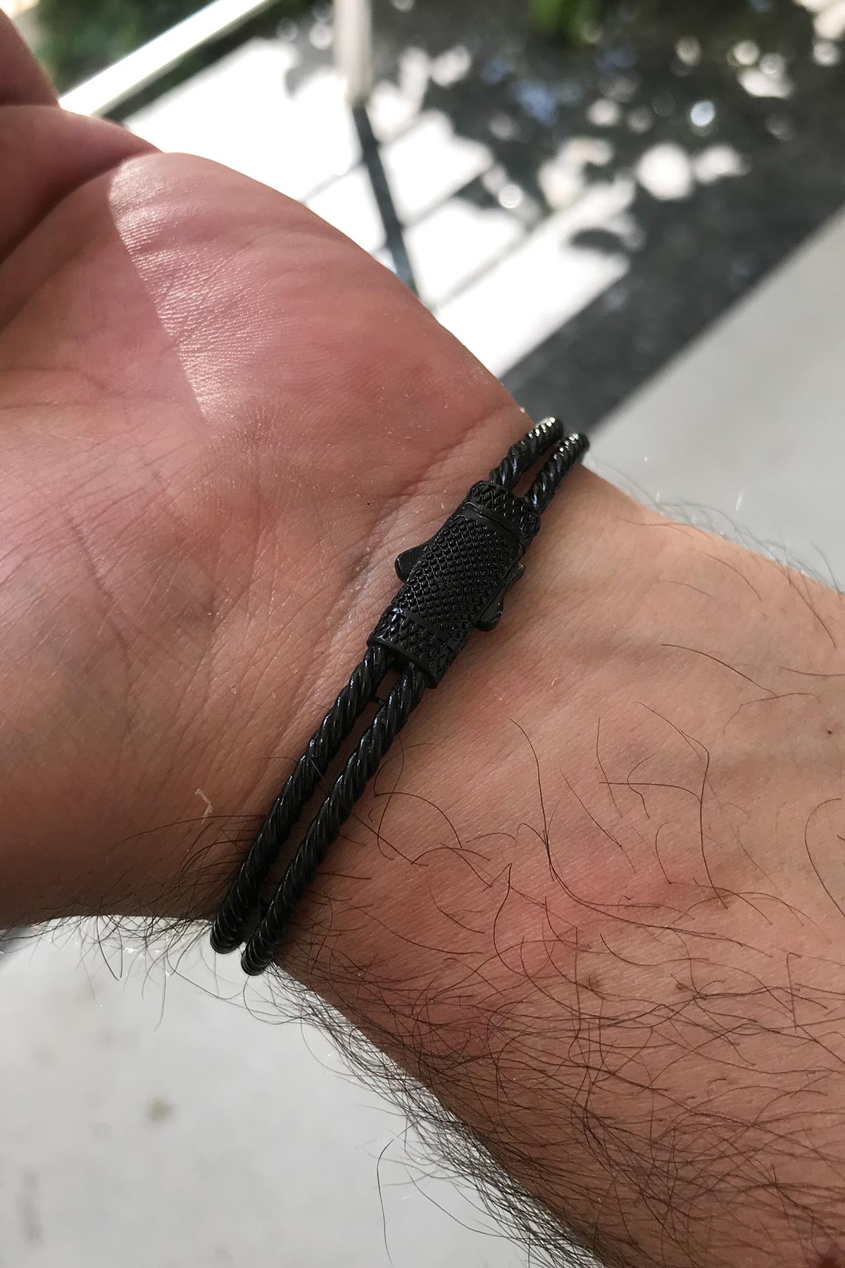 FRNCH Poseidon Figürlü Zirkon Taşlı Mat Siyah Renk Handmade Erkek Bileklik FRJ11224-1324-B2