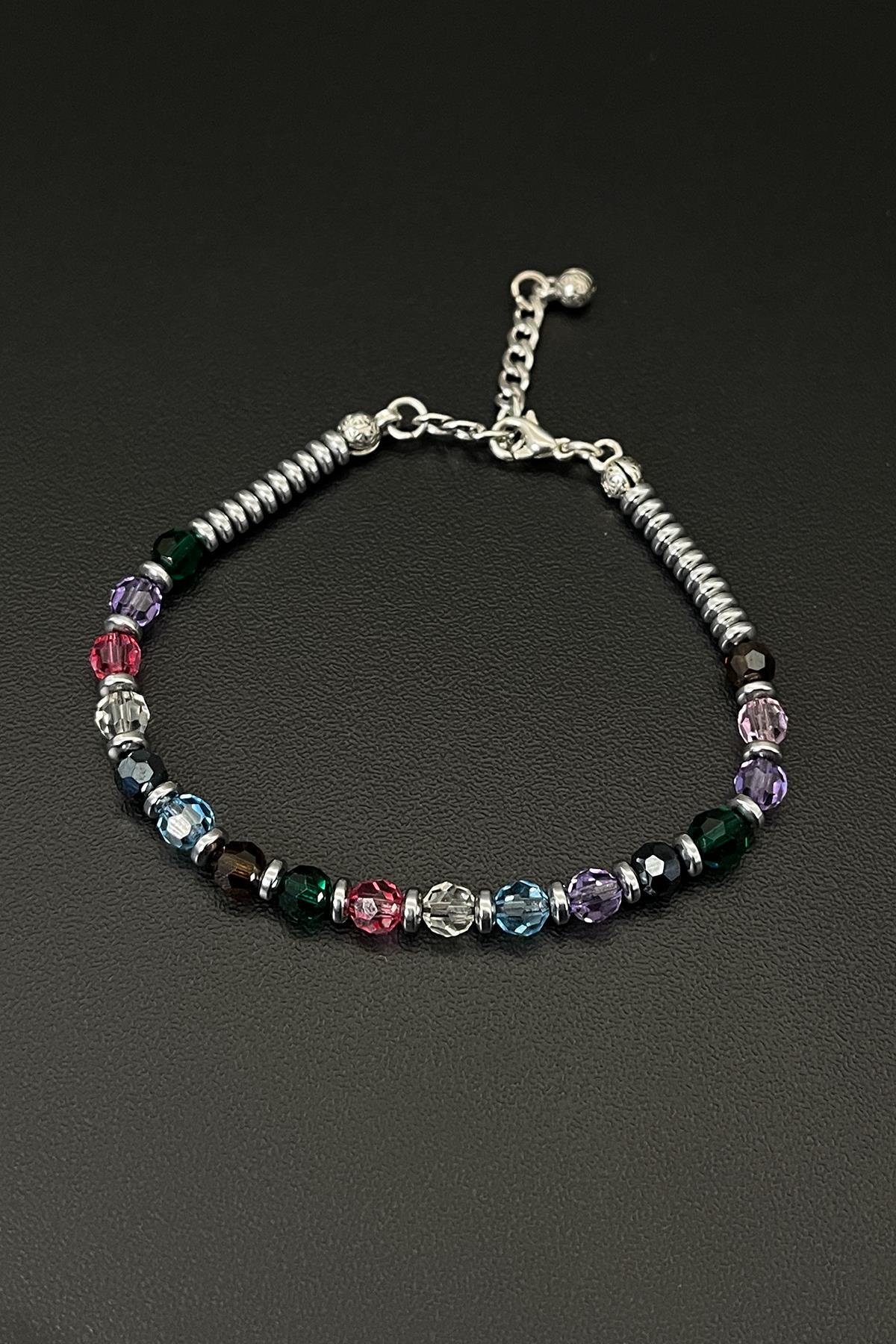 FRNCH Swarovski ve Hematit Taşlı Çok Renkli Ayarlanabilir Erkek Bileklik FRJ11810-1910-CK