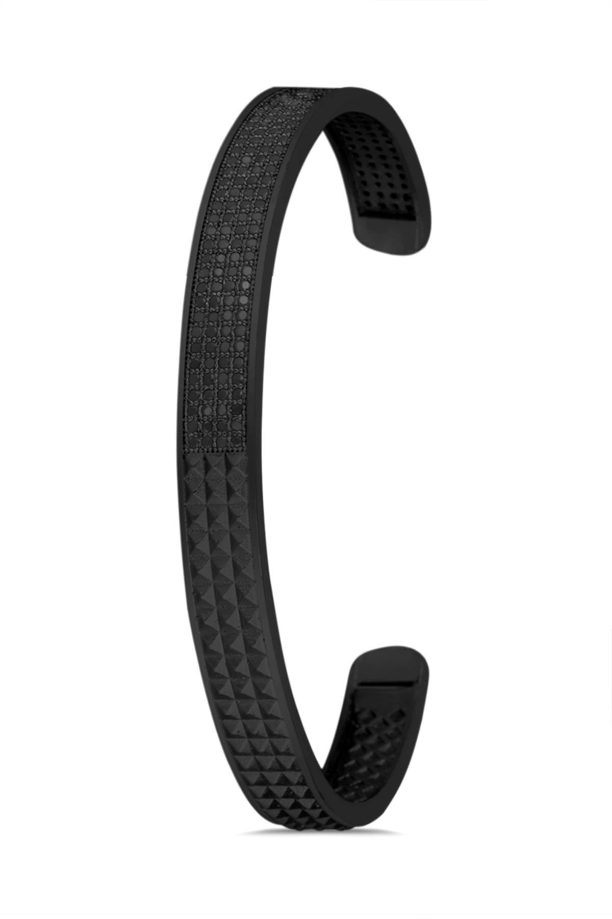 FRNCH Üçgen Model Zirkon Taşlı Mat Siyah Renkli Handmade Erkek Bileklik FRJ11299-1399-B2
